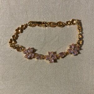 Elegant Gold and Pink Floral Bracelet